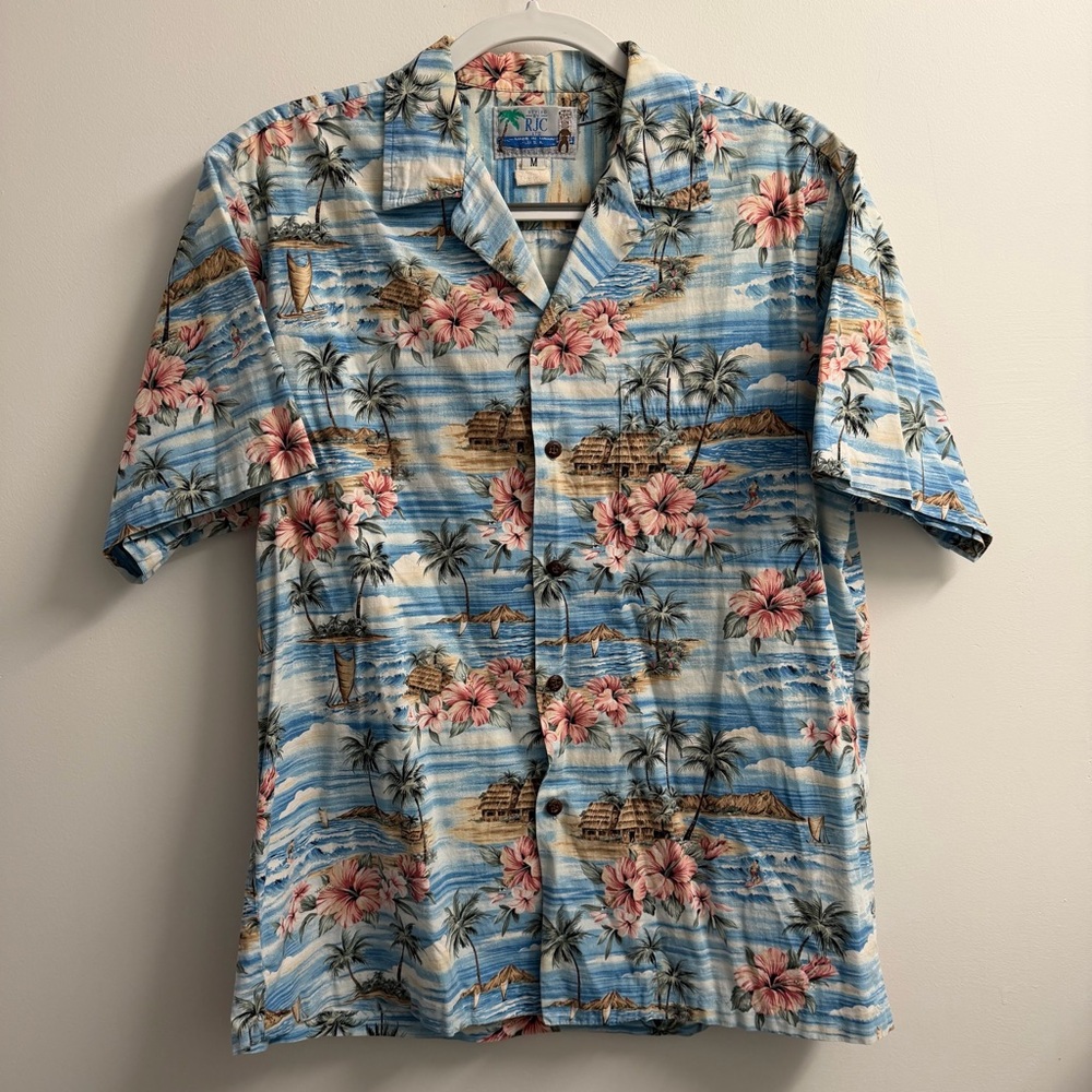 Tropical Blue Floral Men's Button Down Shirt